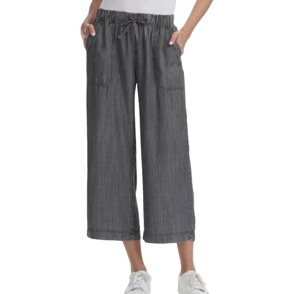 Splendid Pants - NWT Splendid Womens Black Lyocell Wide Leg Cropped Drawstring Pants •L• Coastal